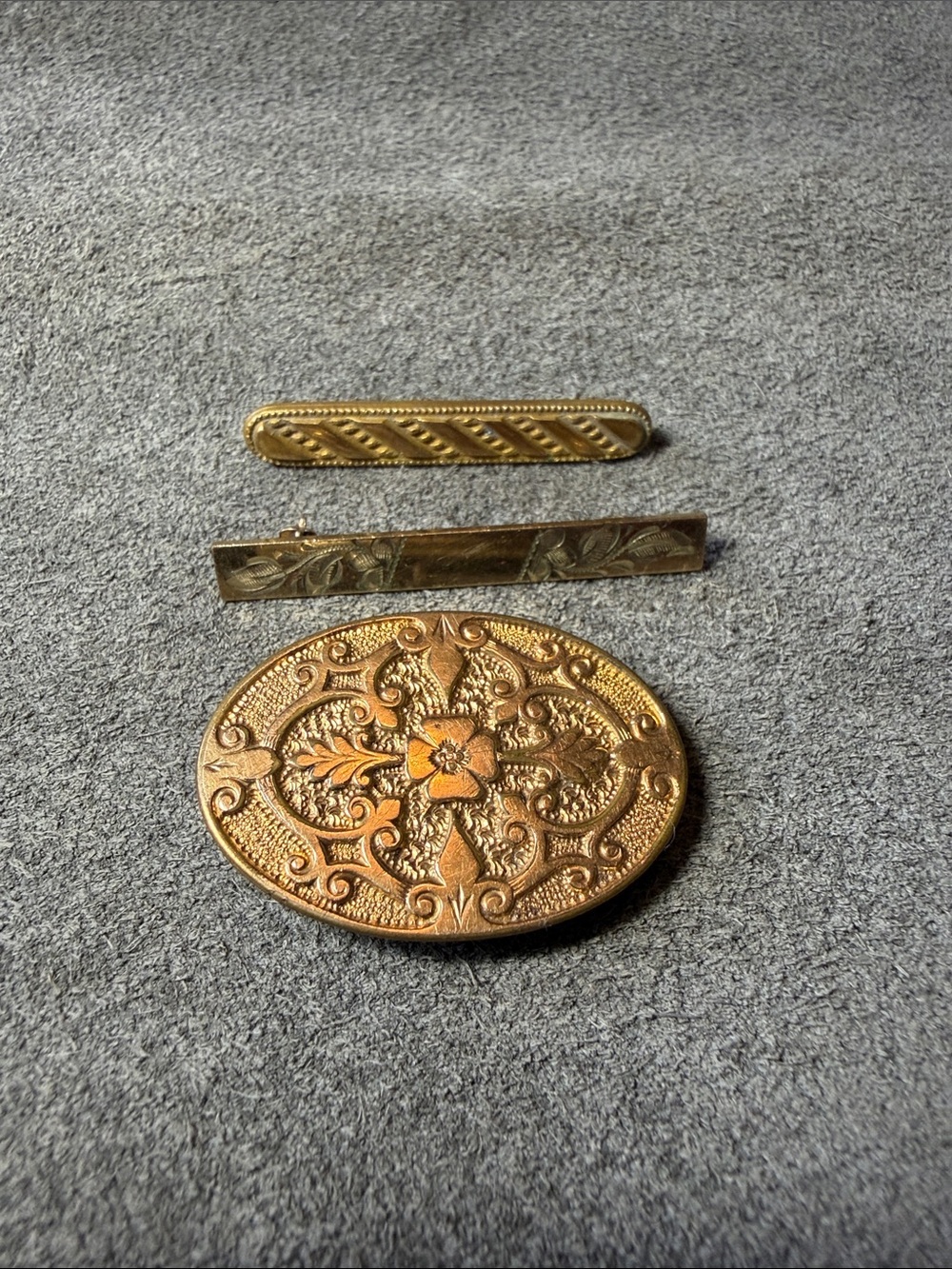Trio of Vintage to Antique Gold Tone Pins